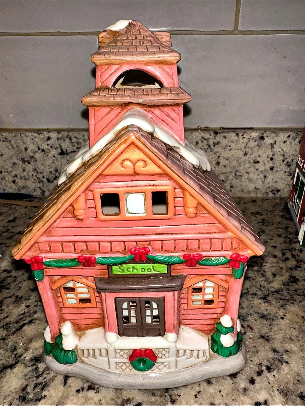 Mr. Christmas Nostalgic Ceramic Village School Pink Holiday Decor